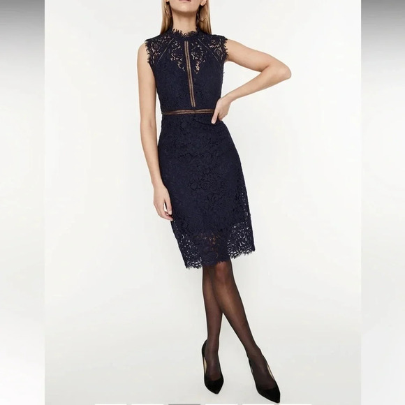Bardot Navy Blue Lace Panel Dress - Picture 1 of 10